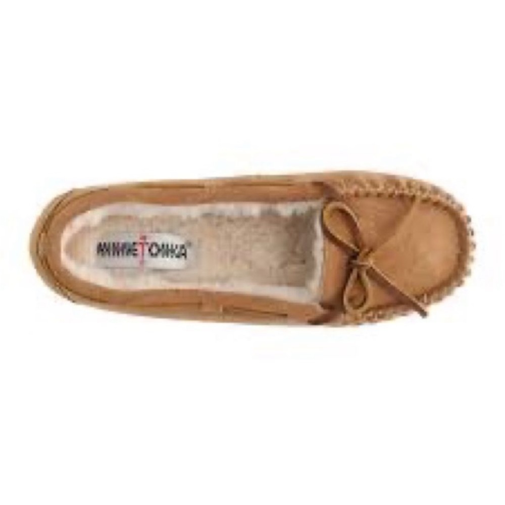 Minnetonka tan suede leather fur lined moccasins 7